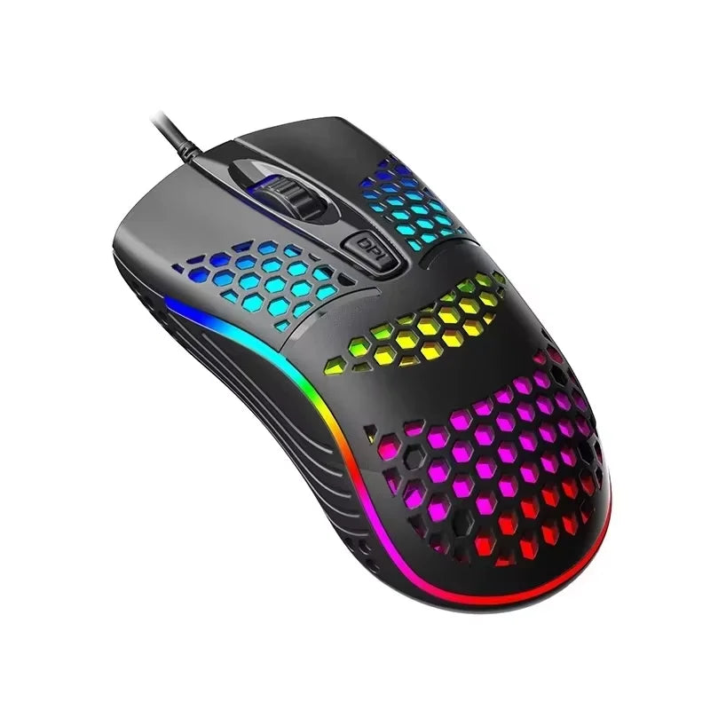 Mouse Gamer Óptico LED RGB com Fio USB - Rato de Alta Precisão para Jogos, Iluminação Personalizável, Design Ergonômico Durável