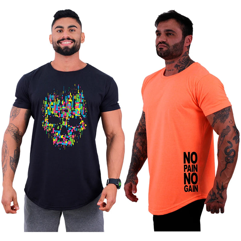 Kit 2 Camisetas Longline Masculinas MXD Conceito Estampas Casuais Fitness Muscul