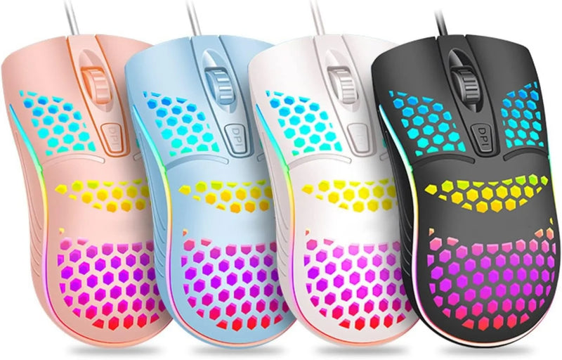 Mouse Gamer Óptico LED RGB com Fio USB - Rato de Alta Precisão para Jogos, Iluminação Personalizável, Design Ergonômico Durável