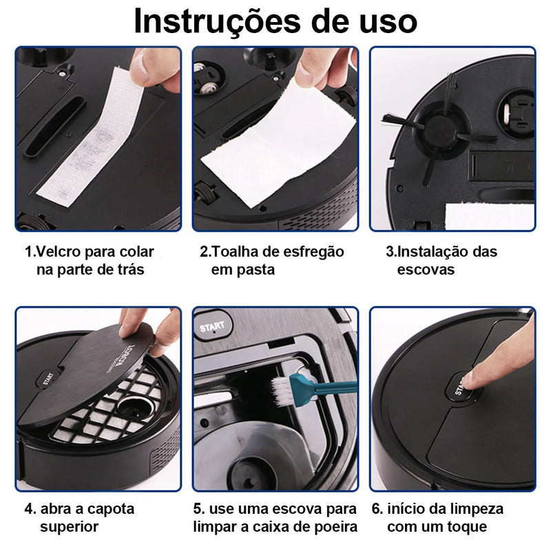 Varrendo Aspirador Robô, Limpar Sem Fio, 3 em 1, 1500Pa, Varrer, Limpeza, Varre