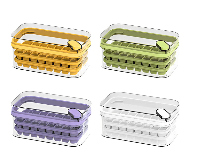 Forma Bandeja Cubo de Gelo Caixa Dupla Dispenser Silicone 32/64 Cubos de Gelo -