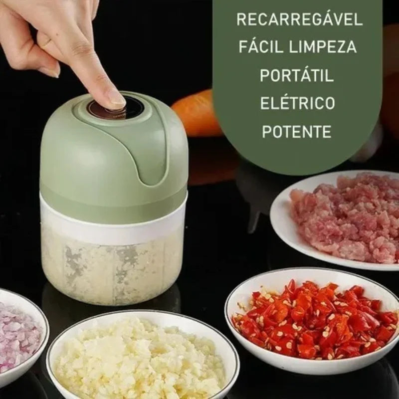 Mini Processador Elétrico de Alimentos Portátil c/ 3 lâminas de Aço Inox USB