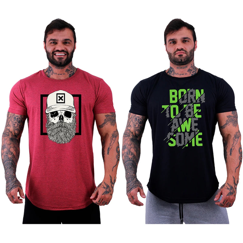 Kit 2 Camisetas Longline Masculinas MXD Conceito Estampas Casuais Fitness Muscul