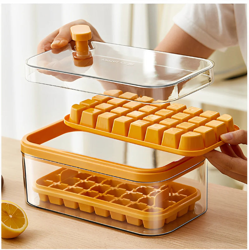 Forma Bandeja Cubo de Gelo Caixa Dupla Dispenser Silicone 32/64 Cubos de Gelo -