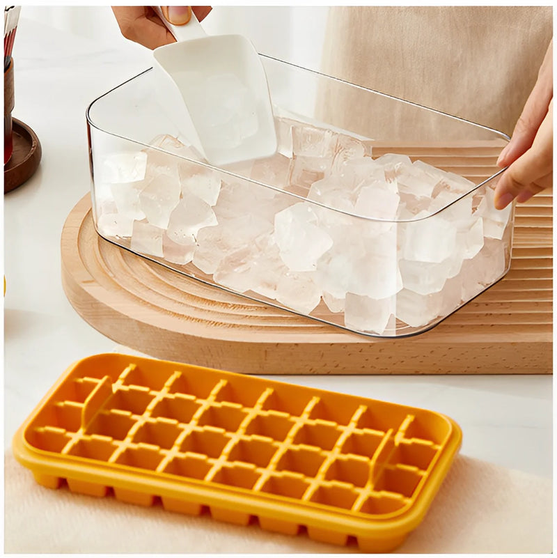 Forma Bandeja Cubo de Gelo Caixa Dupla Dispenser Silicone 32/64 Cubos de Gelo -