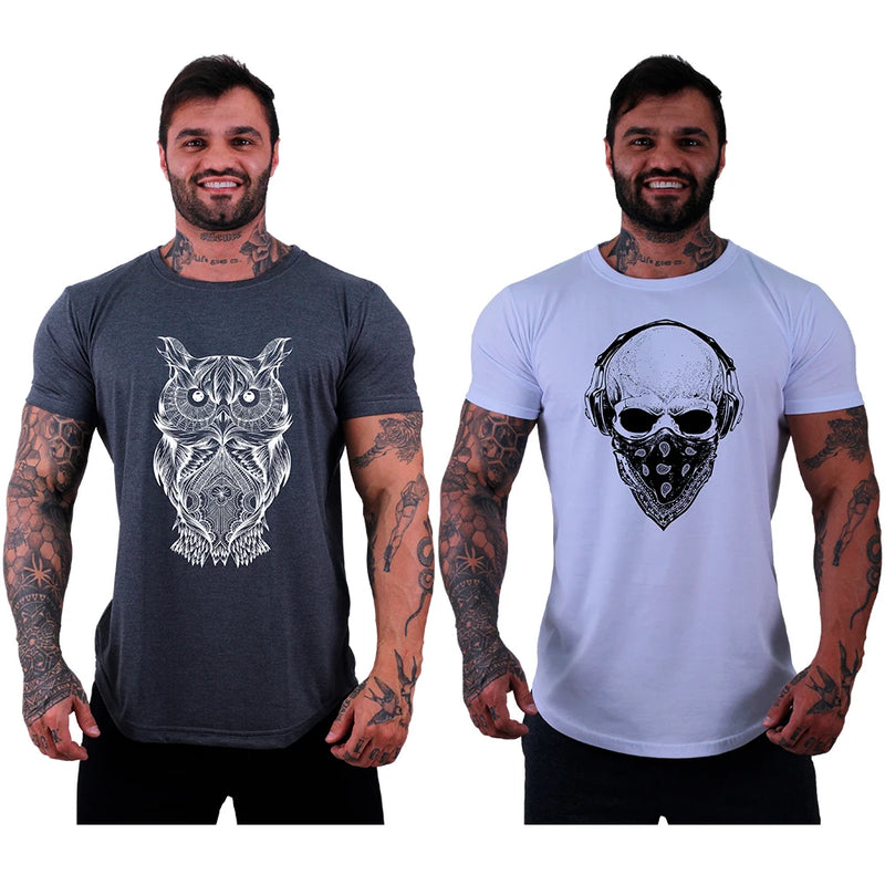 Kit 2 Camisetas Longline Masculinas MXD Conceito Estampas Casuais Fitness Muscul
