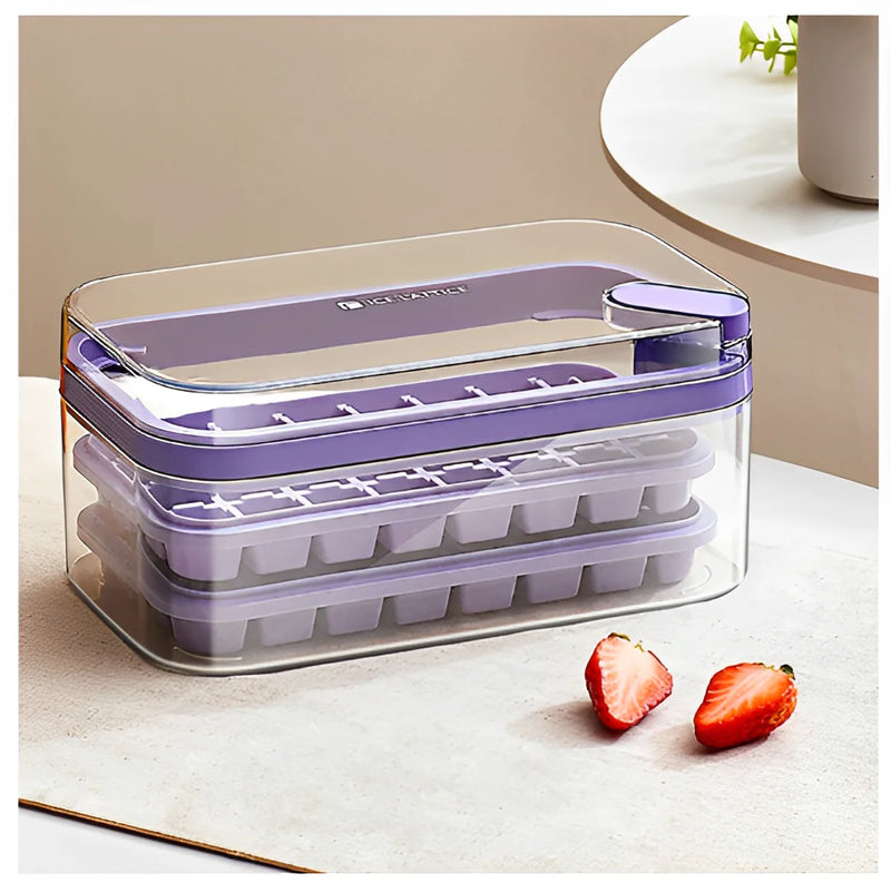 Forma Bandeja Cubo de Gelo Caixa Dupla Dispenser Silicone 32/64 Cubos de Gelo -
