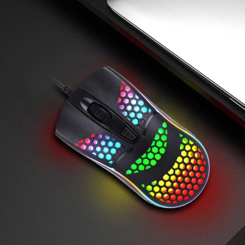Mouse Gamer Óptico LED RGB com Fio USB - Rato de Alta Precisão para Jogos, Iluminação Personalizável, Design Ergonômico Durável