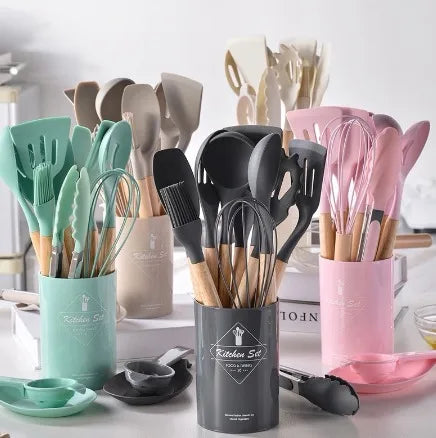 Kit Colher Silicone para Cozinha, BPA Antiferrugem