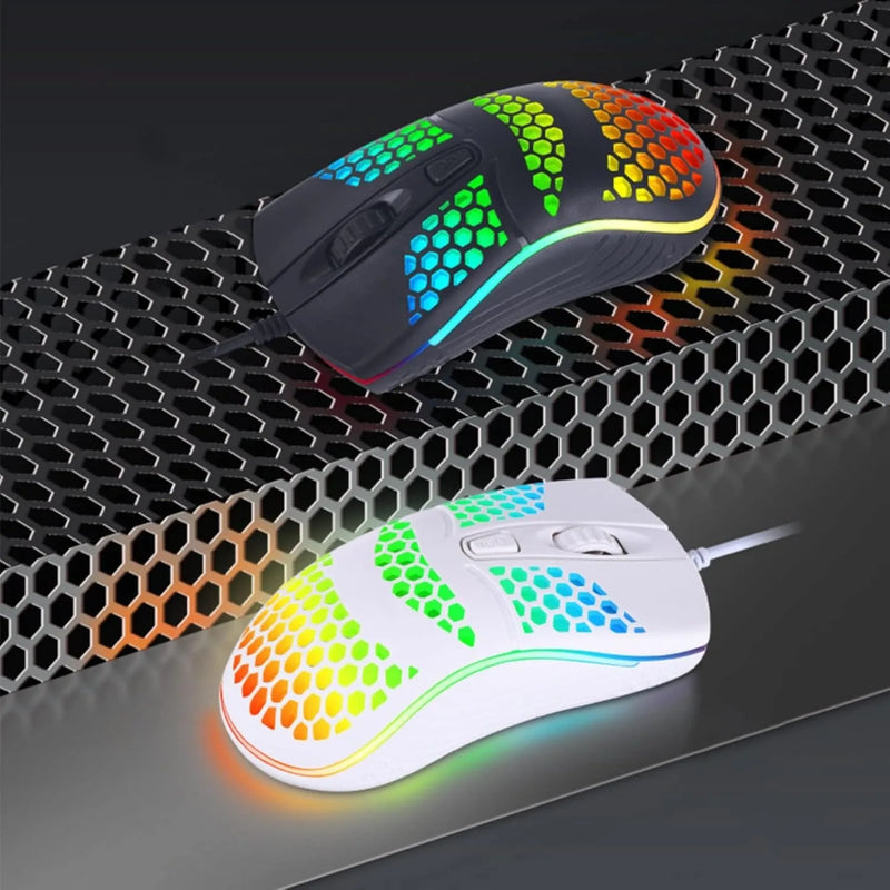 Mouse Gamer Óptico LED RGB com Fio USB - Rato de Alta Precisão para Jogos, Iluminação Personalizável, Design Ergonômico Durável