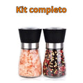 Kit 2 Moedor Triturador De Temperos, Sal, Pimenta E Especiarias De Vidro e Inox