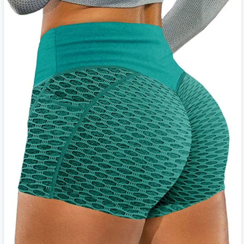 Novas mulheres de cintura alta favo de mel yoga shorts sem costura treino elást
