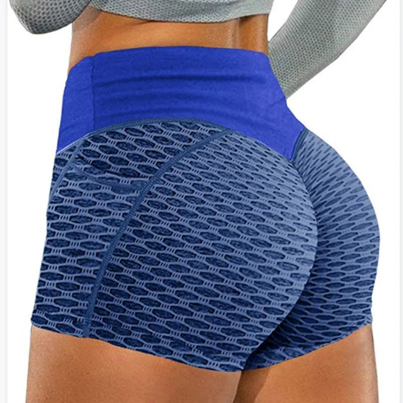 Novas mulheres de cintura alta favo de mel yoga shorts sem costura treino elást