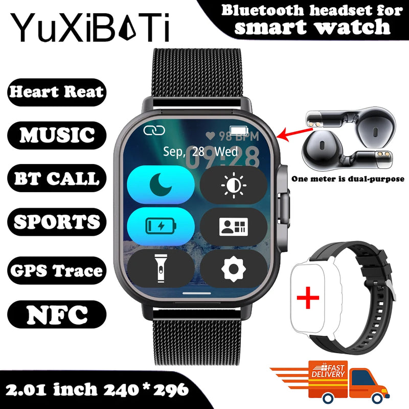 2024 relógio inteligente 2 em 1 com fone de ouvido smartwatch bluetooth chamada