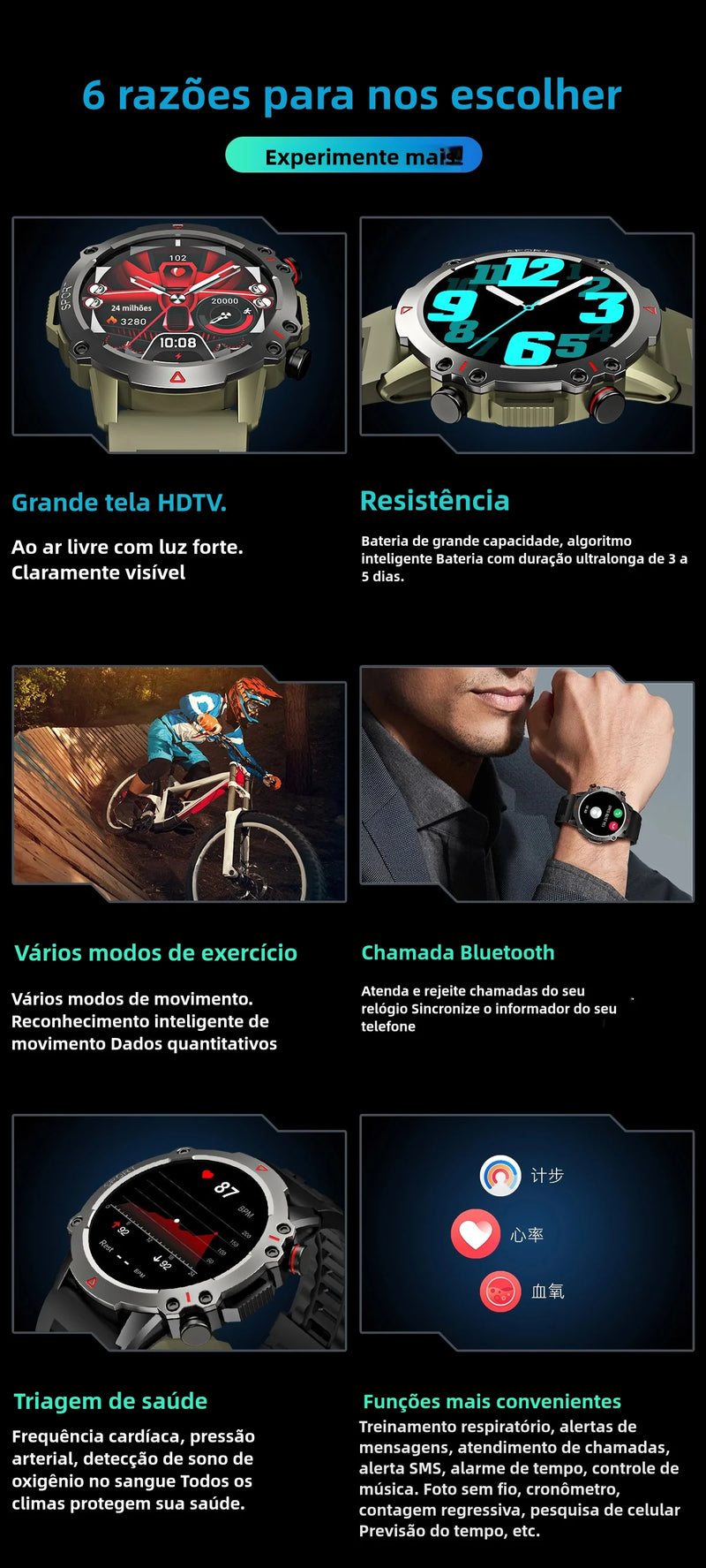 Smart Watch Homens Bluetooth Call Smartwatch Esporte à prova