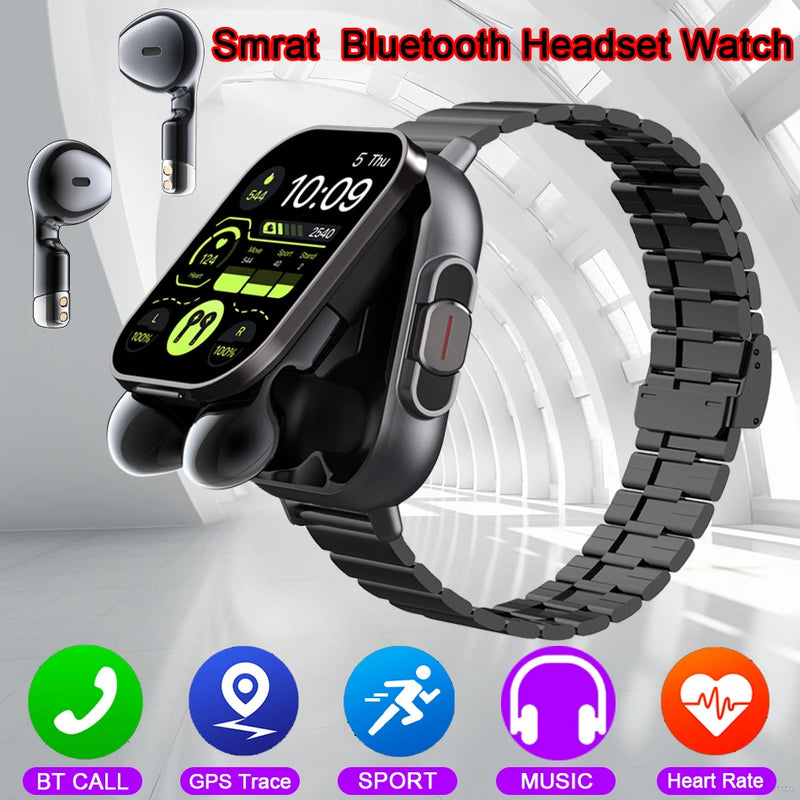 2024 relógio inteligente 2 em 1 com fone de ouvido smartwatch bluetooth chamada