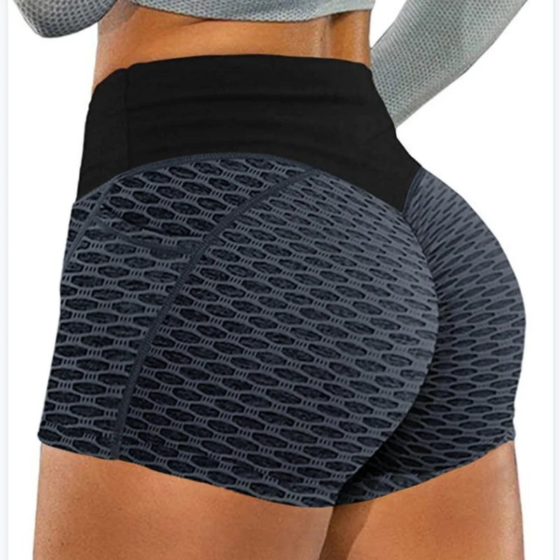 Novas mulheres de cintura alta favo de mel yoga shorts sem costura treino elást