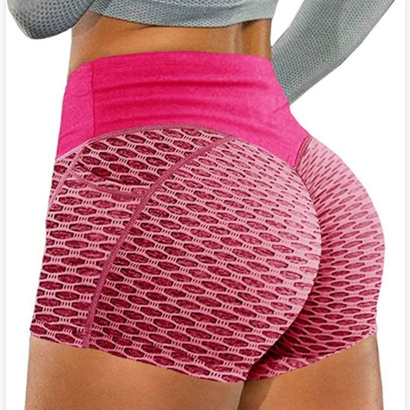 Novas mulheres de cintura alta favo de mel yoga shorts sem costura treino elást